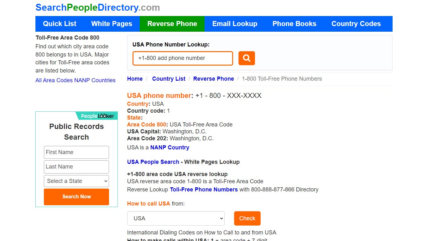 800 Area Code, Toll-Free Reverse Phone Number Lookup